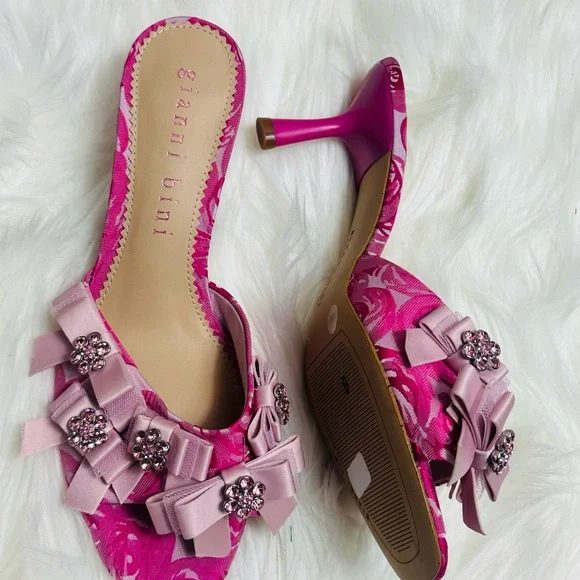 Gianni Bini Pink Floral Embellished Mules - Picture 4 of 6